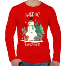 PRINTFASHION Karácsonyi Cica - Férfi hosszú ujjú póló - Piros férfi póló