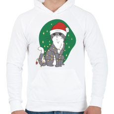 PRINTFASHION Karácsonyi cica - Férfi kapucnis pulóver - Fehér