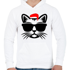 PRINTFASHION Karácsonyi Cica  - Férfi kapucnis pulóver - Fehér férfi pulóver, kardigán