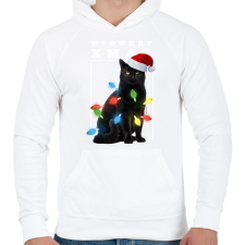 PRINTFASHION Karácsonyi cica - Férfi kapucnis pulóver - Fehér férfi pulóver, kardigán