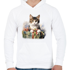 PRINTFASHION Karácsonyi cica - Férfi kapucnis pulóver - Fehér