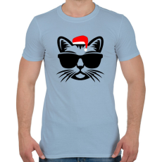PRINTFASHION Karácsonyi Cica  - Férfi póló - Világoskék