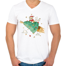 PRINTFASHION Karácsonyi cica - Férfi V-nyakú póló - Fehér