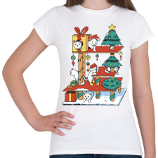 PRINTFASHION Karácsonyi cica ház - Női póló - Fehér női póló