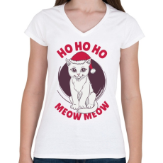 PRINTFASHION Karácsonyi Cica Ho Ho Ho - Női V-nyakú póló - Fehér