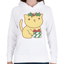 PRINTFASHION Karácsonyi cica - Női kapucnis pulóver - Fehér női pulóver, kardigán