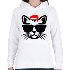 PRINTFASHION Karácsonyi Cica  - Női kapucnis pulóver - Fehér női pulóver, kardigán