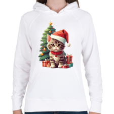 PRINTFASHION Karácsonyi cica - Női kapucnis pulóver - Fehér női pulóver, kardigán