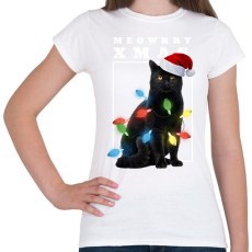 PRINTFASHION Karácsonyi cica - Női póló - Fehér
