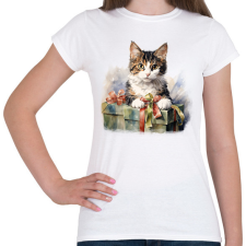 PRINTFASHION Karácsonyi cica - Női póló - Fehér női póló