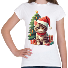 PRINTFASHION Karácsonyi cica - Női póló - Fehér női póló