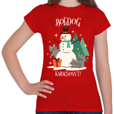 PRINTFASHION Karácsonyi Cica - Női póló - Piros