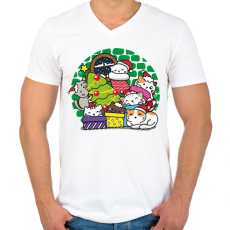 PRINTFASHION Karácsonyi cicás- Meowy - Férfi V-nyakú póló - Fehér