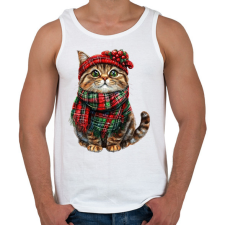 PRINTFASHION Karácsonyi cicás minta - Férfi atléta - Fehér atléta, trikó