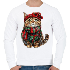 PRINTFASHION Karácsonyi cicás minta - Férfi pulóver - Fehér férfi pulóver, kardigán