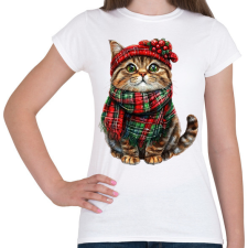 PRINTFASHION Karácsonyi cicás minta - Női póló - Fehér női póló