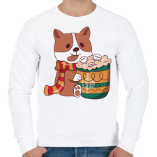 PRINTFASHION Karácsonyi corgi - Férfi pulóver - Fehér férfi pulóver, kardigán