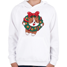 PRINTFASHION Karácsonyi corgi - Gyerek kapucnis pulóver - Fehér