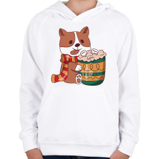 PRINTFASHION Karácsonyi corgi - Gyerek kapucnis pulóver - Fehér