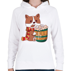 PRINTFASHION Karácsonyi corgi - Női kapucnis pulóver - Fehér
