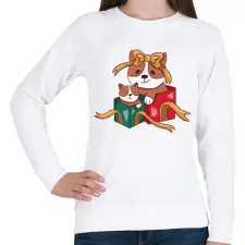 PRINTFASHION Karácsonyi corgik - Női pulóver - Fehér női pulóver, kardigán