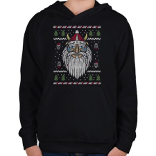 PRINTFASHION Karácsonyi csúny minta - viking - Gyerek kapucnis pulóver - Fekete gyerek pulóver, kardigán