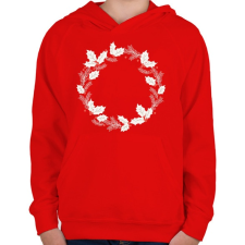 PRINTFASHION Karácsonyi fehér koszorú - Gyerek kapucnis pulóver - Piros gyerek pulóver, kardigán