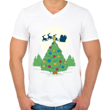PRINTFASHION Karácsonyi fenyő - Férfi V-nyakú póló - Fehér férfi póló