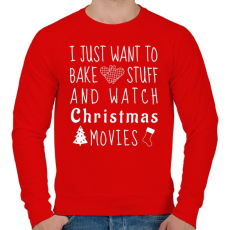 PRINTFASHION Karácsonyi filmek és sütés - Férfi pulóver - Piros