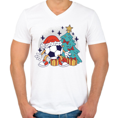 PRINTFASHION Karácsonyi foci - Férfi V-nyakú póló - Fehér