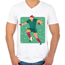 PRINTFASHION Karácsonyi focista - Férfi V-nyakú póló - Fehér