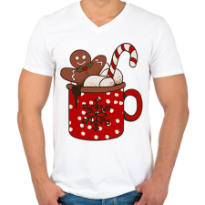 PRINTFASHION Karácsonyi forró csoki - Férfi V-nyakú póló - Fehér férfi póló