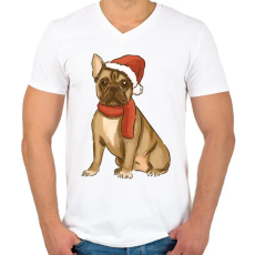 PRINTFASHION Karácsonyi francia bulldog - Férfi V-nyakú póló - Fehér