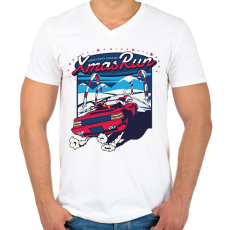 PRINTFASHION Karácsonyi futam-Xmas run - Férfi V-nyakú póló - Fehér