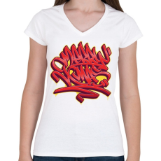 PRINTFASHION Karácsonyi graffiti - Női V-nyakú póló - Fehér
