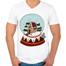 PRINTFASHION Karácsonyi hógömb - Férfi V-nyakú póló - Fehér