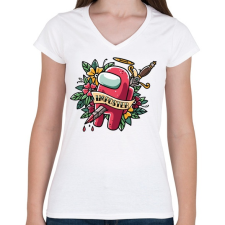 PRINTFASHION Karácsonyi impostor - among us meme - Női V-nyakú póló - Fehér női póló