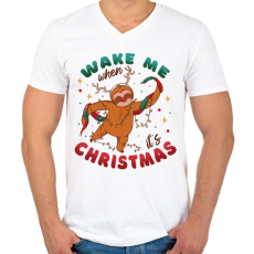 PRINTFASHION Karácsonyi lajhár - Férfi V-nyakú póló - Fehér