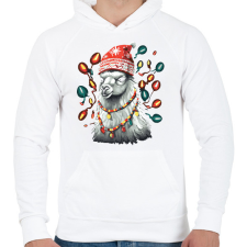 PRINTFASHION Karácsonyi láma - Férfi kapucnis pulóver - Fehér férfi pulóver, kardigán