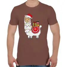 PRINTFASHION Karácsonyi láma - Férfi póló - Mogyoróbarna férfi póló