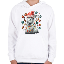 PRINTFASHION Karácsonyi láma - Gyerek kapucnis pulóver - Fehér gyerek pulóver, kardigán