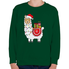 PRINTFASHION Karácsonyi láma - Gyerek pulóver - Sötétzöld gyerek pulóver, kardigán