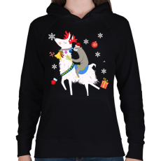 PRINTFASHION Karácsonyi láma - Női kapucnis pulóver - Fekete