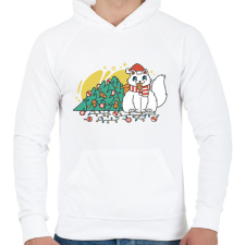 PRINTFASHION Karácsonyi macska - Férfi kapucnis pulóver - Fehér férfi pulóver, kardigán