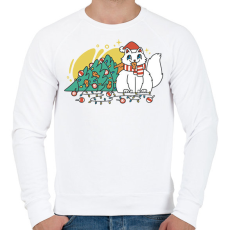 PRINTFASHION Karácsonyi macska - Férfi pulóver - Fehér