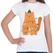 PRINTFASHION Karácsonyi macska - Női póló - Fehér női póló