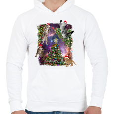 PRINTFASHION Karácsonyi macskák - Férfi kapucnis pulóver - Fehér