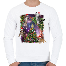 PRINTFASHION Karácsonyi macskák - Férfi pulóver - Fehér