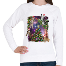 PRINTFASHION Karácsonyi macskák - Női pulóver - Fehér női pulóver, kardigán