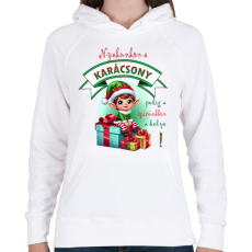 PRINTFASHION Karácsonyi manófiú - Női kapucnis pulóver - Fehér